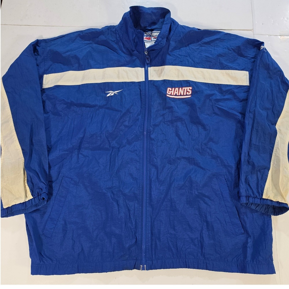 Vintage Reebok NFL Pro Line New York Giants Windbreaker Jacket Blue 2XL